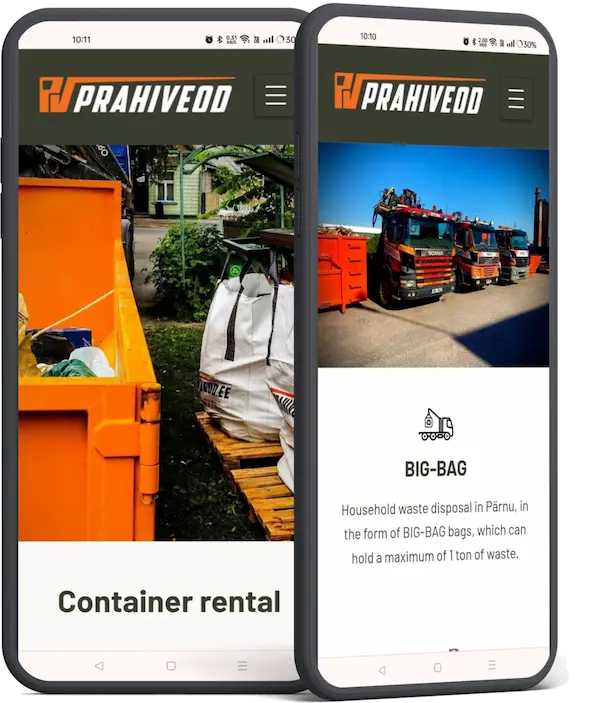 Waste disposal website shown on two mobile screens